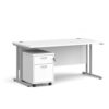 Maestro 25 straight desk 1600mm x 800mm with silver cantilever frame and 2 drawer pedestal white - SBS216WH