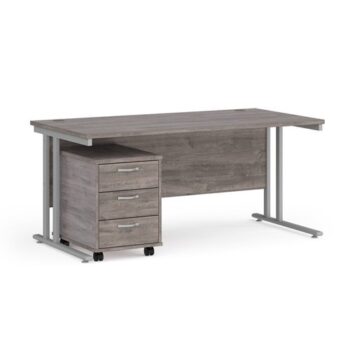 Maestro 25 straight desk 1600mm x 800mm with silver cantilever frame and 3 drawer pedestal grey oak - SBS316GO