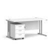 Maestro 25 straight desk 1600mm x 800mm with silver cantilever frame and 3 drawer pedestal white - SBS316WH