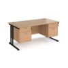 Maestro 25 straight desk 1600mm x 800mm with two x 2 drawer pedestals black cantilever leg frame beech top - MC16P22KB