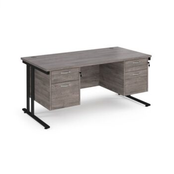 Maestro 25 straight desk 1600mm x 800mm with two x 2 drawer pedestals black cantilever leg frame grey oak top - MC16P22KGO