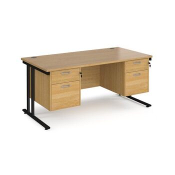 Maestro 25 straight desk 1600mm x 800mm with two x 2 drawer pedestals black cantilever leg frame oak top - MC16P22KO