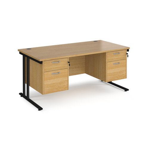 Maestro 25 straight desk 1600mm x 800mm with two x 2 drawer pedestals black cantilever leg frame oak top - MC16P22KO