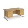 Maestro 25 straight desk 1600mm x 800mm with two x 2 drawer pedestals silver cantilever leg frame oak top - MC16P22SO