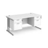 Maestro 25 straight desk 1600mm x 800mm with two x 2 drawer pedestals silver cantilever leg frame white top - MC16P22SWH