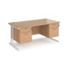 Maestro 25 straight desk 1600mm x 800mm with two x 2 drawer pedestals white cantilever leg frame beech top - MC16P22WHB
