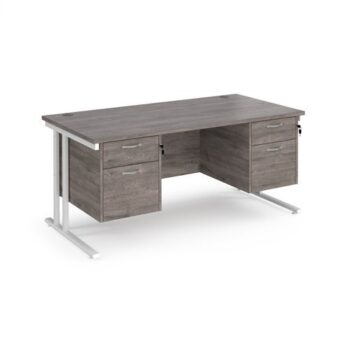 Maestro 25 straight desk 1600mm x 800mm with two x 2 drawer pedestals white cantilever leg frame grey oak top - MC16P22WHGO