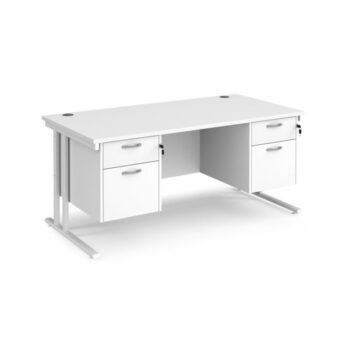Maestro 25 straight desk 1600mm x 800mm with two x 2 drawer pedestals white cantilever leg frame white top - MC16P22WHWH