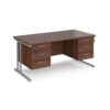 Maestro 25 straight desk 1600mm x 800mm with two x 3 drawer pedestals silver cantilever leg frame walnut top - MC16P33SW