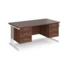 Maestro 25 straight desk 1600mm x 800mm with two x 3 drawer pedestals white cantilever leg frame walnut top - MC16P33WHW