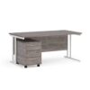Maestro 25 straight desk 1600mm x 800mm with white cantilever frame and 3 drawer pedestal grey oak - SBWH316GO