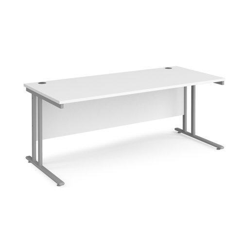 Maestro 25 straight desk 1800mm x 800mm silver cantilever leg frame white top - MC18SWH