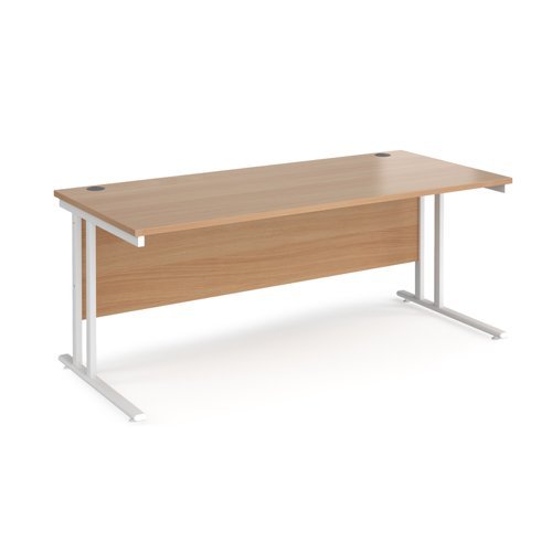 Maestro 25 straight desk 1800mm x 800mm white cantilever leg frame beech top - MC18WHB