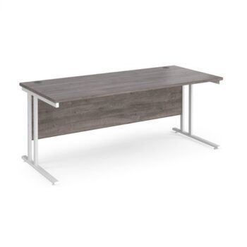 Maestro 25 straight desk 1800mm x 800mm white cantilever leg frame grey oak top - MC18WHGO