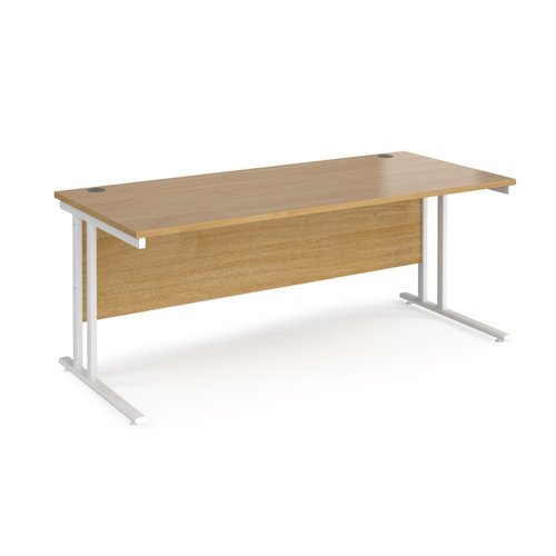 Maestro 25 straight desk 1800mm x 800mm white cantilever leg frame oak top - MC18WHO