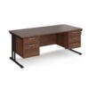 Maestro 25 straight desk 1800mm x 800mm with 2 and 3 drawer pedestals black cantilever leg frame walnut top - MC18P23KW
