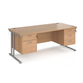 Maestro 25 straight desk 1800mm x 800mm with 2 and 3 drawer pedestals silver cantilever leg frame beech top - MC18P23SB
