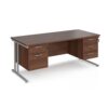 Maestro 25 straight desk 1800mm x 800mm with 2 and 3 drawer pedestals silver cantilever leg frame walnut top - MC18P23SW