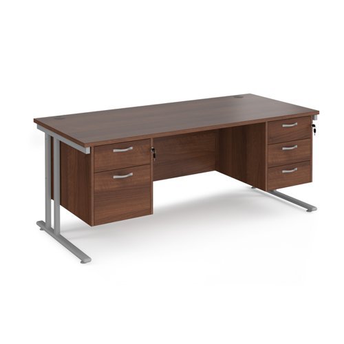 Maestro 25 straight desk 1800mm x 800mm with 2 and 3 drawer pedestals silver cantilever leg frame walnut top - MC18P23SW