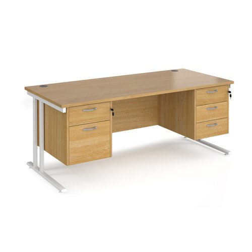 Maestro 25 straight desk 1800mm x 800mm with 2 and 3 drawer pedestals white cantilever leg frame oak top - MC18P23WHO