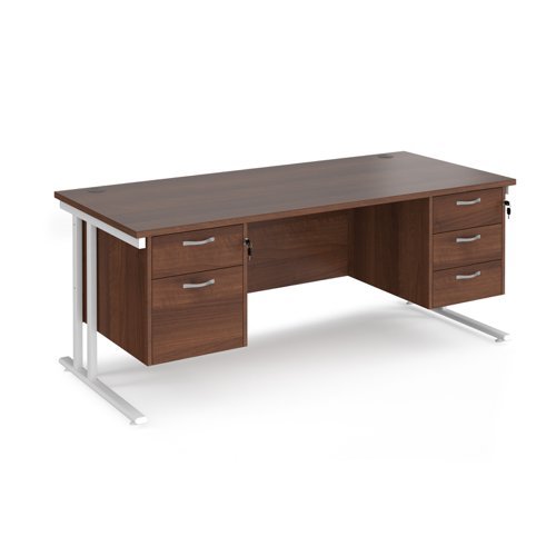 Maestro 25 straight desk 1800mm x 800mm with 2 and 3 drawer pedestals white cantilever leg frame walnut top - MC18P23WHW