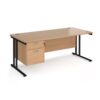 Maestro 25 straight desk 1800mm x 800mm with 2 drawer pedestal black cantilever leg frame beech top - MC18P2KB