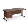 Maestro 25 straight desk 1800mm x 800mm with 2 drawer pedestal black cantilever leg frame walnut top - MC18P2KW
