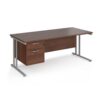 Maestro 25 straight desk 1800mm x 800mm with 2 drawer pedestal silver cantilever leg frame walnut top - MC18P2SW