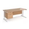 Maestro 25 straight desk 1800mm x 800mm with 2 drawer pedestal white cantilever leg frame beech top - MC18P2WHB