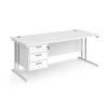 Maestro 25 straight desk 1800mm x 800mm with 3 drawer pedestal white cantilever leg frame white top - MC18P3WHWH
