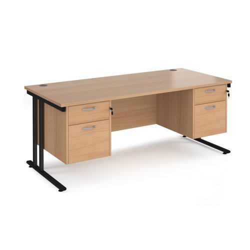 Maestro 25 straight desk 1800mm x 800mm with two x 2 drawer pedestals black cantilever leg frame beech top - MC18P22KB