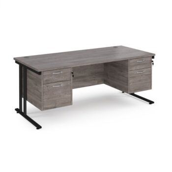 Maestro 25 straight desk 1800mm x 800mm with two x 2 drawer pedestals black cantilever leg frame grey oak top - MC18P22KGO