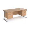 Maestro 25 straight desk 1800mm x 800mm with two x 2 drawer pedestals silver cantilever leg frame beech top - MC18P22SB