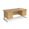 Maestro 25 straight desk 1800mm x 800mm with two x 2 drawer pedestals silver cantilever leg frame oak top - MC18P22SO
