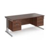 Maestro 25 straight desk 1800mm x 800mm with two x 2 drawer pedestals silver cantilever leg frame walnut top - MC18P22SW
