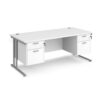 Maestro 25 straight desk 1800mm x 800mm with two x 2 drawer pedestals silver cantilever leg frame white top - MC18P22SWH