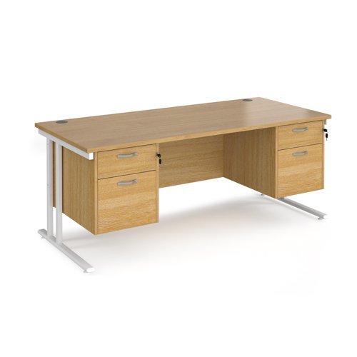 Maestro 25 straight desk 1800mm x 800mm with two x 2 drawer pedestals white cantilever leg frame oak top - MC18P22WHO