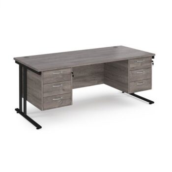 Maestro 25 straight desk 1800mm x 800mm with two x 3 drawer pedestals black cantilever leg frame grey oak top - MC18P33KGO