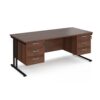 Maestro 25 straight desk 1800mm x 800mm with two x 3 drawer pedestals black cantilever leg frame walnut top - MC18P33KW