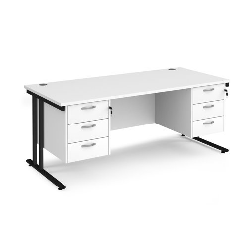 Maestro 25 straight desk 1800mm x 800mm with two x 3 drawer pedestals black cantilever leg frame white top - MC18P33KWH