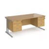 Maestro 25 straight desk 1800mm x 800mm with two x 3 drawer pedestals silver cantilever leg frame oak top - MC18P33SO
