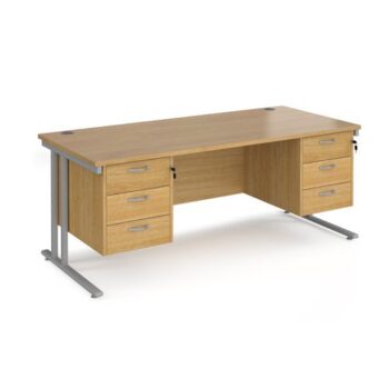 Maestro 25 straight desk 1800mm x 800mm with two x 3 drawer pedestals silver cantilever leg frame oak top - MC18P33SO