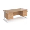 Maestro 25 straight desk 1800mm x 800mm with two x 3 drawer pedestals white cantilever leg frame beech top - MC18P33WHB