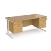 Maestro 25 straight desk 1800mm x 800mm with two x 3 drawer pedestals white cantilever leg frame oak top - MC18P33WHO