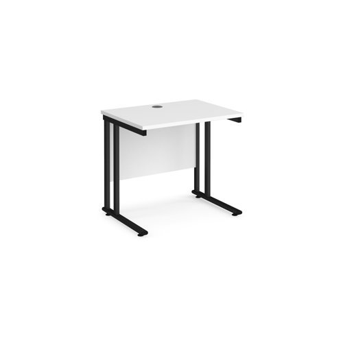 Maestro 25 straight desk 800mm x 600mm black cantilever leg frame white top - MC608KWH