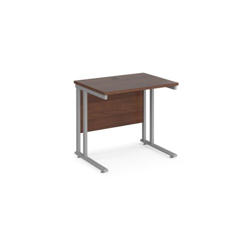 Maestro 25 straight desk 800mm x 600mm silver cantilever leg frame walnut top - MC608SW
