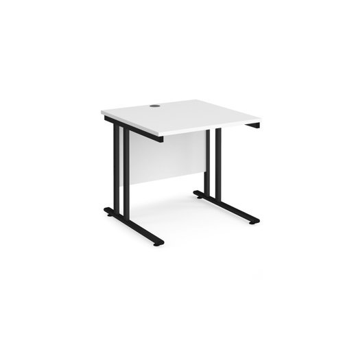 Maestro 25 straight desk 800mm x 800mm black cantilever leg frame white top - MC8KWH