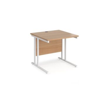 Maestro 25 straight desk 800mm x 800mm white cantilever leg frame beech top - MC8WHB