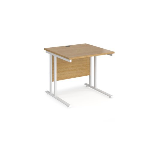 Maestro 25 straight desk 800mm x 800mm white cantilever leg frame oak top - MC8WHO