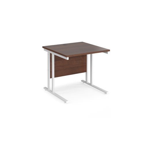 Maestro 25 straight desk 800mm x 800mm white cantilever leg frame walnut top - MC8WHW